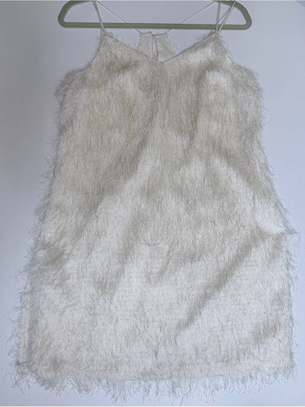 Halston Small White Fuzzy Spaghetti Strap Dress